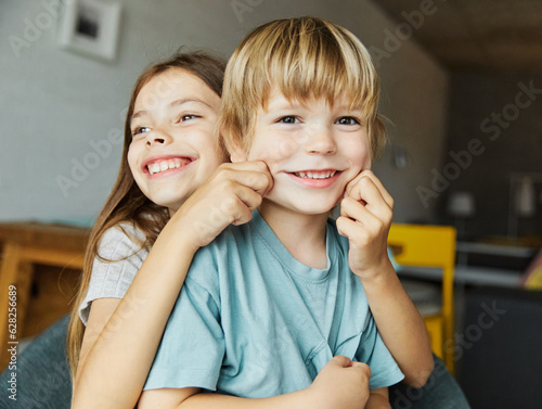 child girl boy childhood kid brother sister love family together portrait fun happy joy happiness cute cheerful young