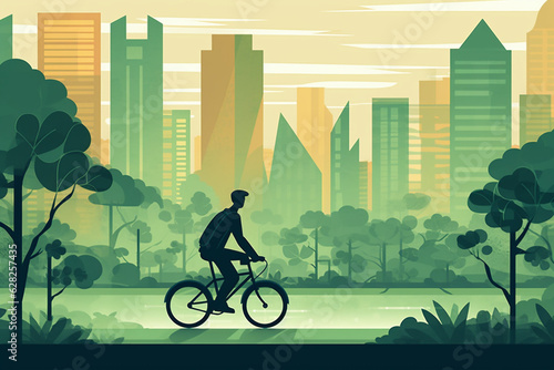 Man on a bicycle on modern city background Generative AI photo