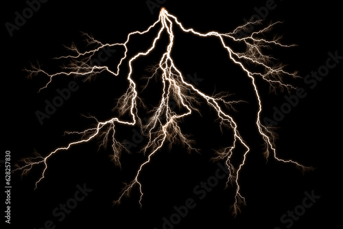 Set of Lightning and thunder bolt isolated on black background,The concept of the intensity of weather, rainstorm.