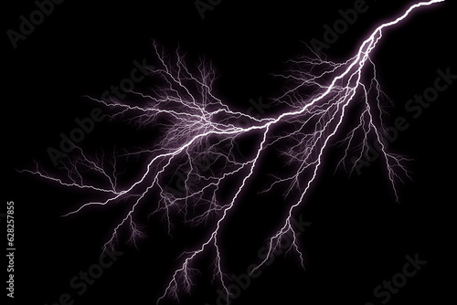Set of Lightning and thunder bolt isolated on black background,The concept of the intensity of weather, rainstorm.