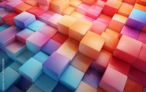 A mesmerizing array of colors is displayed by the stacked cubes with their gradient arrangement.   Generative AI