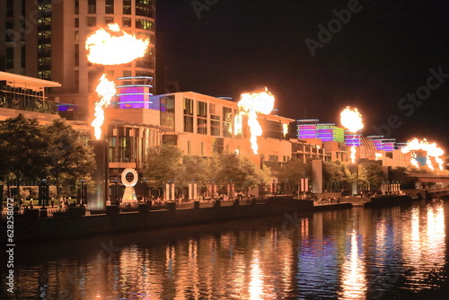 Gas brigades, show of fireballs released from towers along the Yarra Promenade. Melbourne-Australia-757 photo