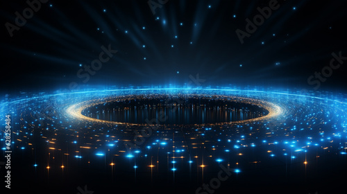 Abstract background. Motion swirl. Glowing circle. Bright spiral. Glow podium. Empty Scene. Space tunnel. Light ellipse. Glint galaxy. Oval stage. Led studio. Lens flare. Generative AI © Nataliia