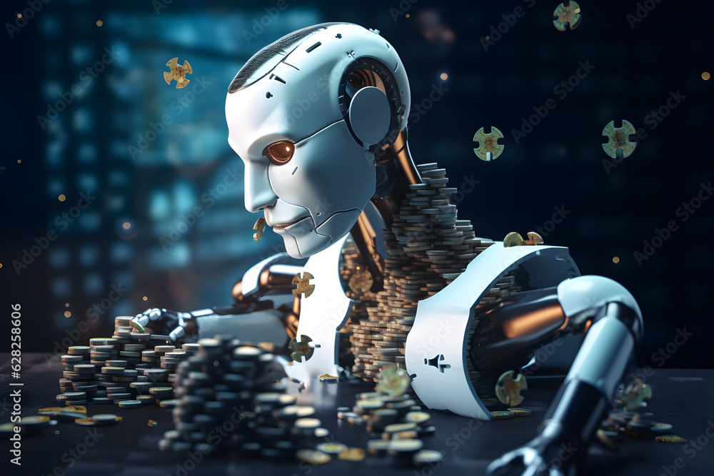 Naklejka premium Cybernetic Cash Conundrum: The AI Puzzle Solution
