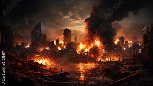 Destroyed City Digital Illustration Industrial Ruins Post Apocalyptic Abandoned Generative AI © Nataliia