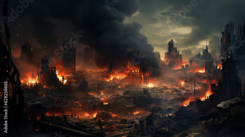 Destroyed City Digital Illustration Industrial Ruins Post Apocalyptic Abandoned Generative AI