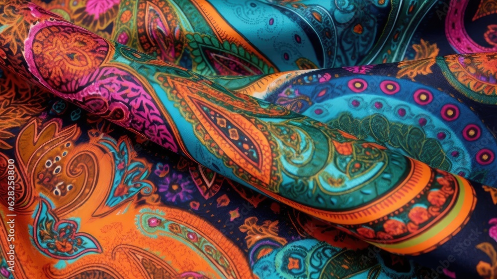 Vibrant and bohemian paisley designs, combining bold colors and intricate details for a visually rich and expressive look Vibrant and bohemian paisley designs, combining bold colors and intricate details for a visually rich and expressive look