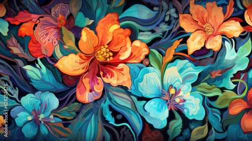 Vibrant and colorful flower patterns creating a lively and energetic visual experience © SUPHANSA