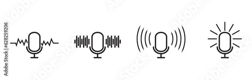 Simple icon line of Microphone and podcase. microphone simple vector modern icon design illustration. Simple pictograms for mobile concept and web apps. Microphone set isolated on white background. photo