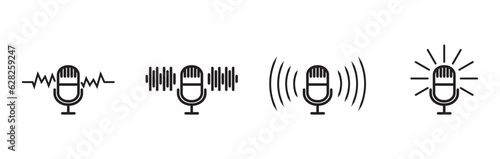 Set of Microphone icons vector editable stroke. Microphone line icons set. Stroke vector elements for trendy design. Simple pictograms for mobile concept and web apps. Vector line icons isolated 