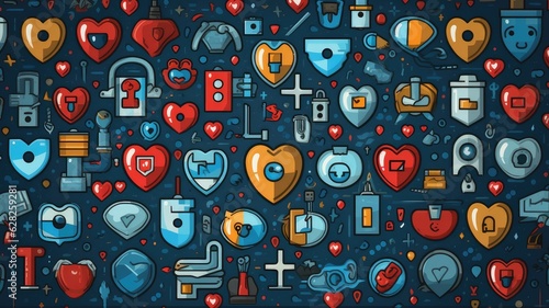 image representing data privacy and protection on social media, featuring lock icons, shields, and privacy settings photo