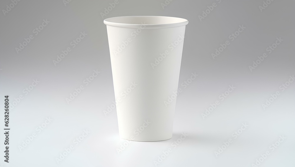 Disposable White Paper Cup for Drinks Mockup on White Table with Gray Background Disposable White Paper Cup for Drinks Mockup on White Table with Gray Background