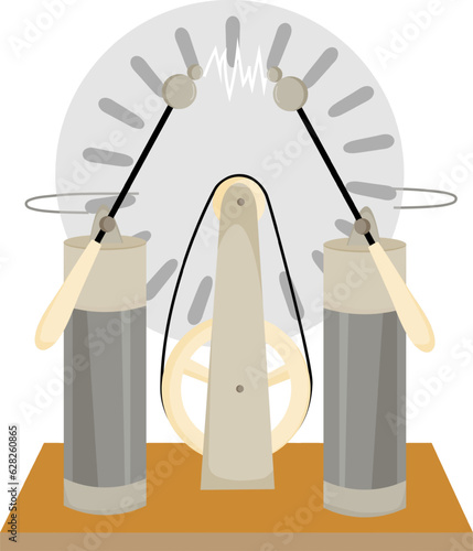 Wimshurst machine vector illustration, electrostatic high voltage generator, induction mashine, equipment for physics lessons.