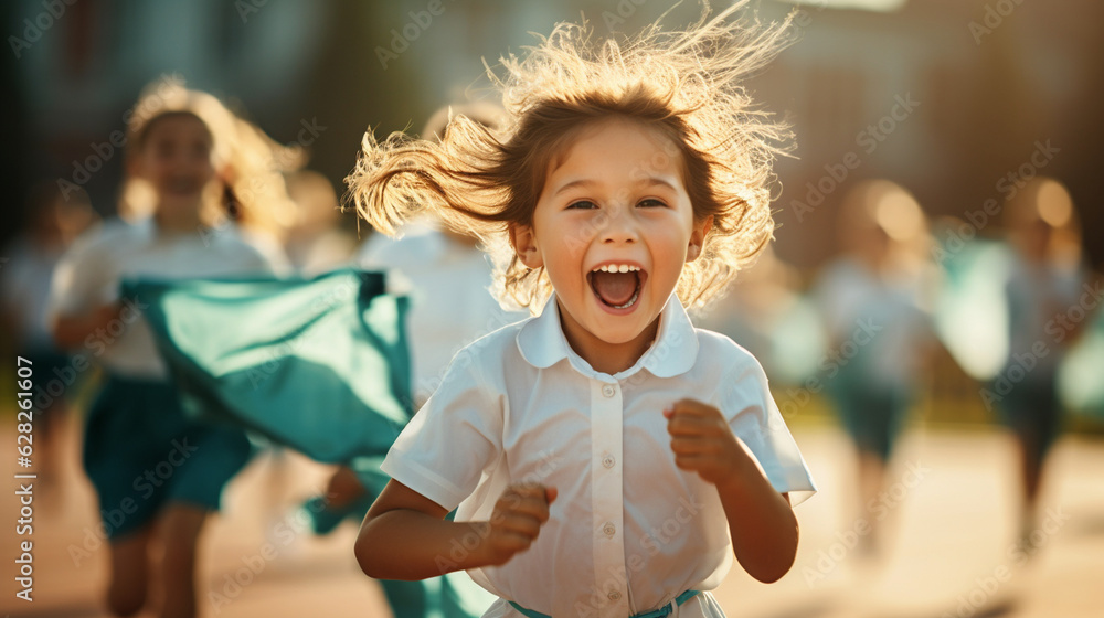 Schoolkids participating in a fun-filled sports day, banner, schoolkids, Generative AI Schoolkids participating in a fun-filled sports day, banner, schoolkids, Generative AI