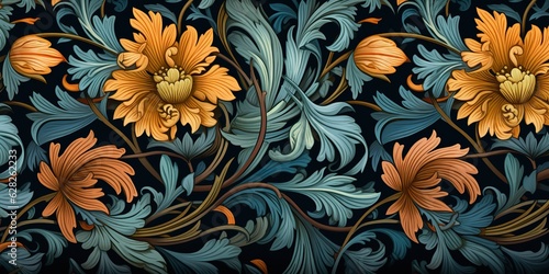 AI Generated. AI Generative. FLoral botanical flowers leaf pattern background texture. Graphic Art