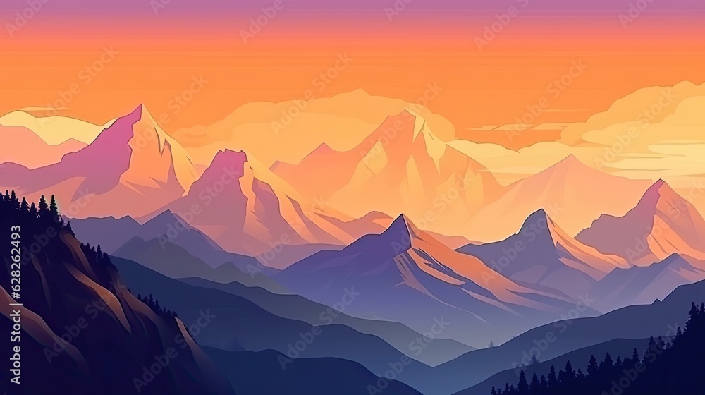 mountain peaks in beautiful sunset light