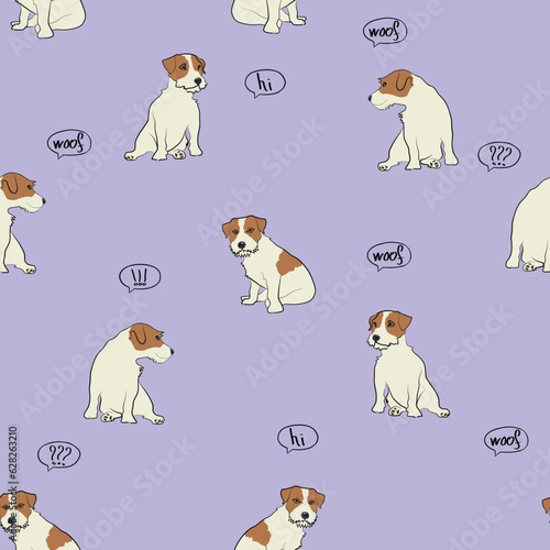 Cartoon jack russell terriers on light background, seamless vector pattern