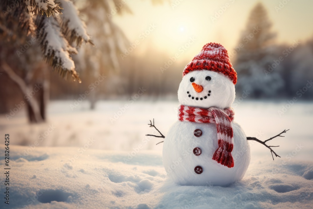 Christmas snowman in a snowy landscape. Christmas snowman in a snowy landscape.