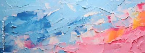 Abstract background with blue, pink and yellow acrylic paint splashes ai generated