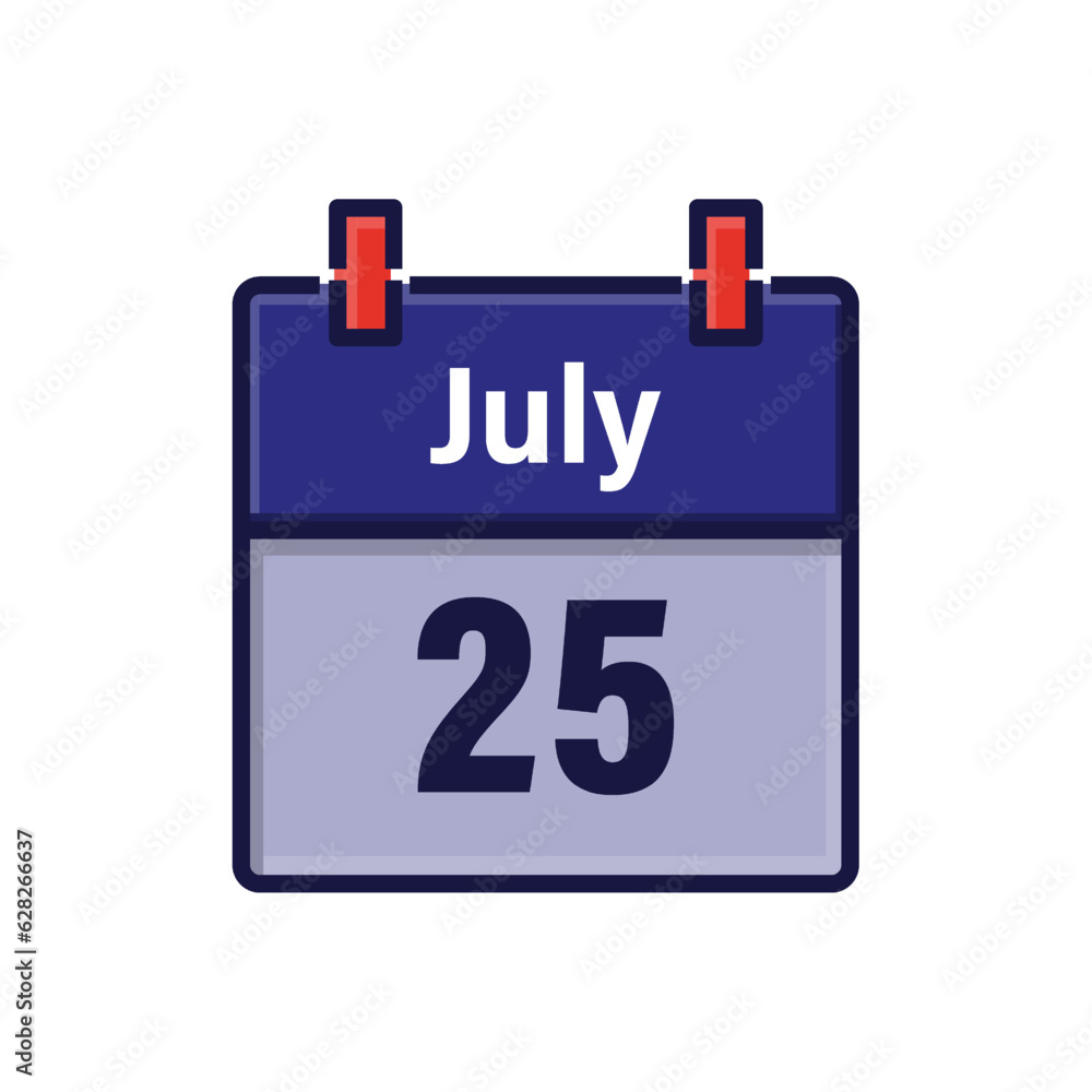 July 25, Calendar icon. Day, month. Meeting appointment time. Event schedule date. Flat vector illustration. July 25, Calendar icon. Day, month. Meeting appointment time. Event schedule date. Flat vector illustration.