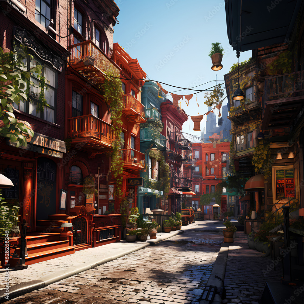 Naklejka premium A beautiful alleyway without people, Created with generative AI