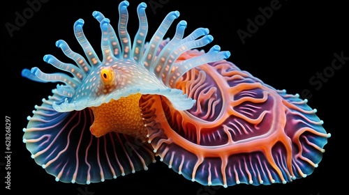  a close up of a sea anemone on a black background. generative ai