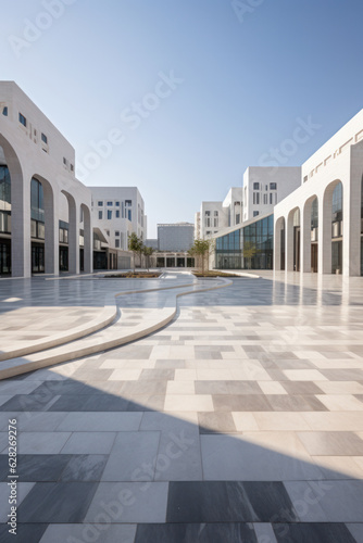 empty floor with modern building at day