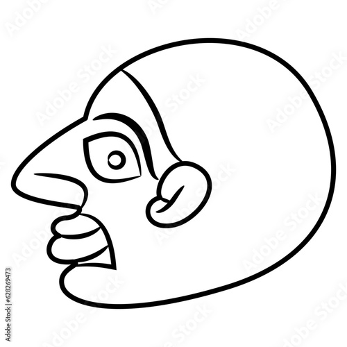Head of a bald Hittite  man in profile. Black and white linear silhouette. Ancient Mesopotamian ethnic design from Anatolia.
