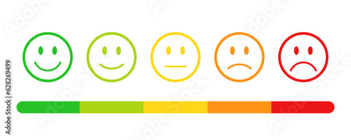 Feedback or rating scale with smiley icon set