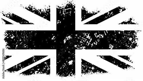 Black and white monochrome UK  flag Grunge Union Jack emblem 