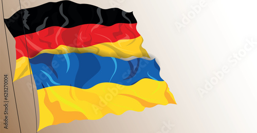 German and Ukrainian Waving flag, patriotic background of partnership, contact, cooperation and support country Germany  and Ukraine