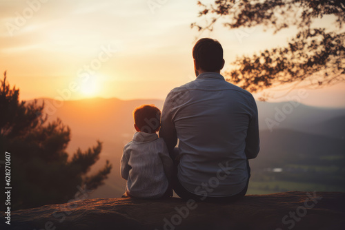 Murais de parede Father Sitting Next To Son Watching Sunset, Father's Day Celebration Image