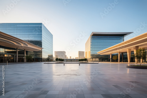 empty floor with modern building at day