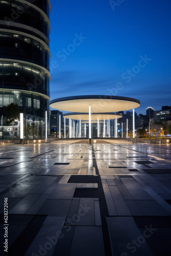 empty floor with modern. building at night