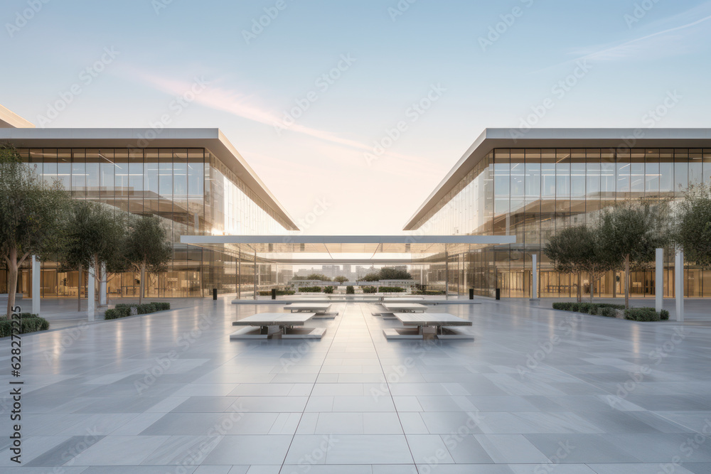 Obraz premium empty floor with modern. building at night