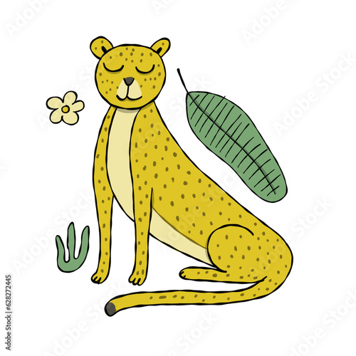 Cute yellow leopard. Nice animal character for various prints and designs. Ve...