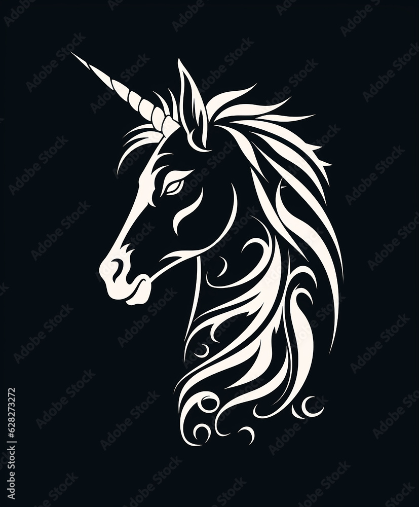 minimalist white unicorn on a black background minimalist white unicorn on a black background