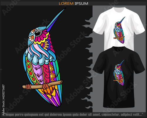 Colorful Humming bird mandala arts isolated on black and white t shirt.