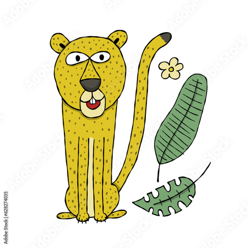 Cute yellow leopard. Nice animal character for various prints and designs. Ve...