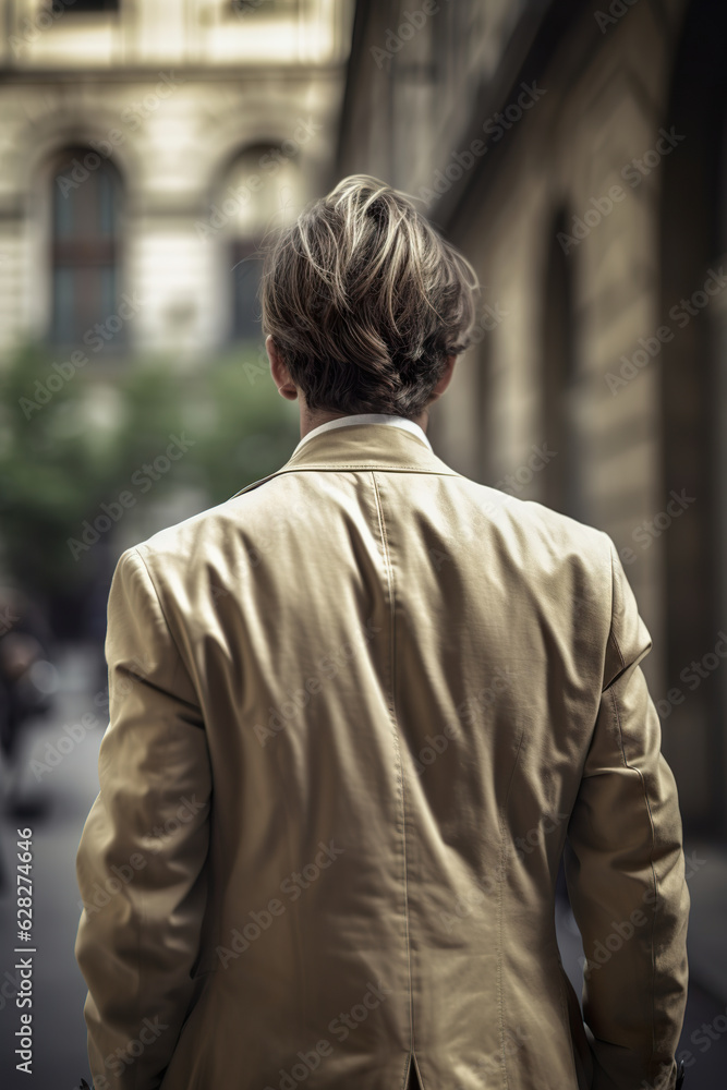 Man with his back to show his hairstyle. Unrecognizable man in vogue style showing his back. Men's hair style in back view. Male hairstyle. Realistic 3D illustration. Generative AI