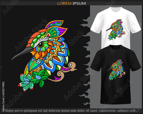 Colorful Humming bird mandala arts isolated on black and white t shirt.