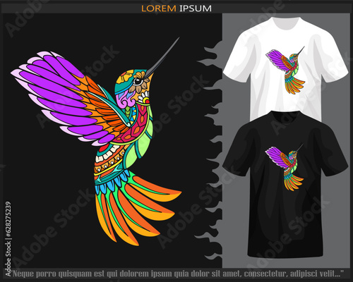 Colorful Humming bird mandala arts isolated on black and white t shirt.