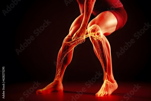 male suffering from knee pain, in the style of light gold and light crimson, lively movement portrayal, raw physicality, sharp focus, meticulous detail, outrun, hard-edge