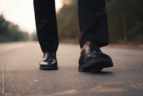 businessman walk on road and start to success close up, AI