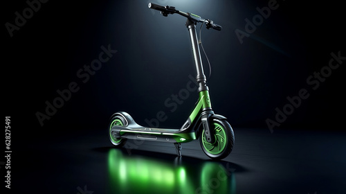 Green, generic, and futuristic electric kick scooter in an isolated background, eco-friendly mobility solution for towns with sustainable green energy concept