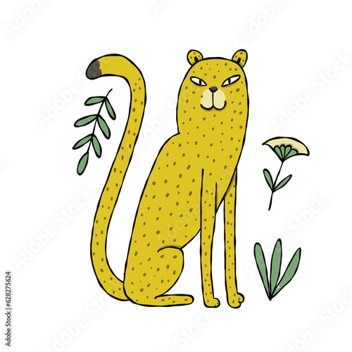 Cute yellow leopard. Nice animal character for various prints and designs. Ve...