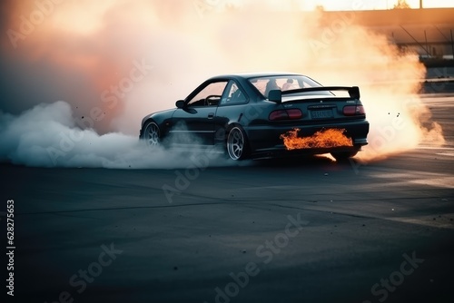 Car drifting burning tires on speed track  AI