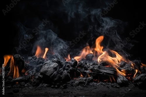 Charcoal For Barbecue Background. With Flames ultra sharp, AI