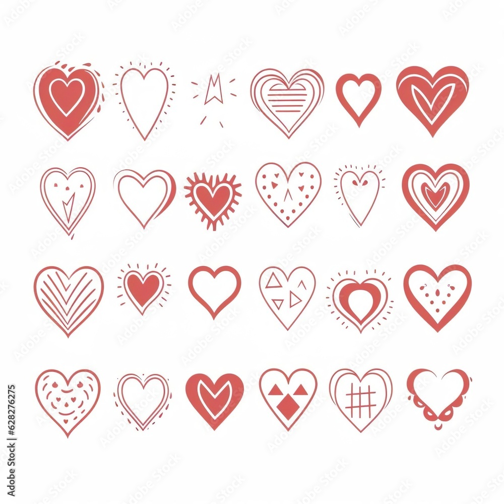 Doodle heart shapes set.