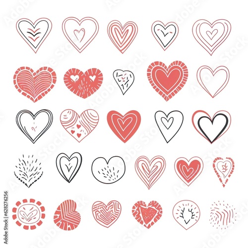Doodle heart shapes set.